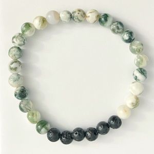 Moss Agate and Lavastone Beaded Bracelet